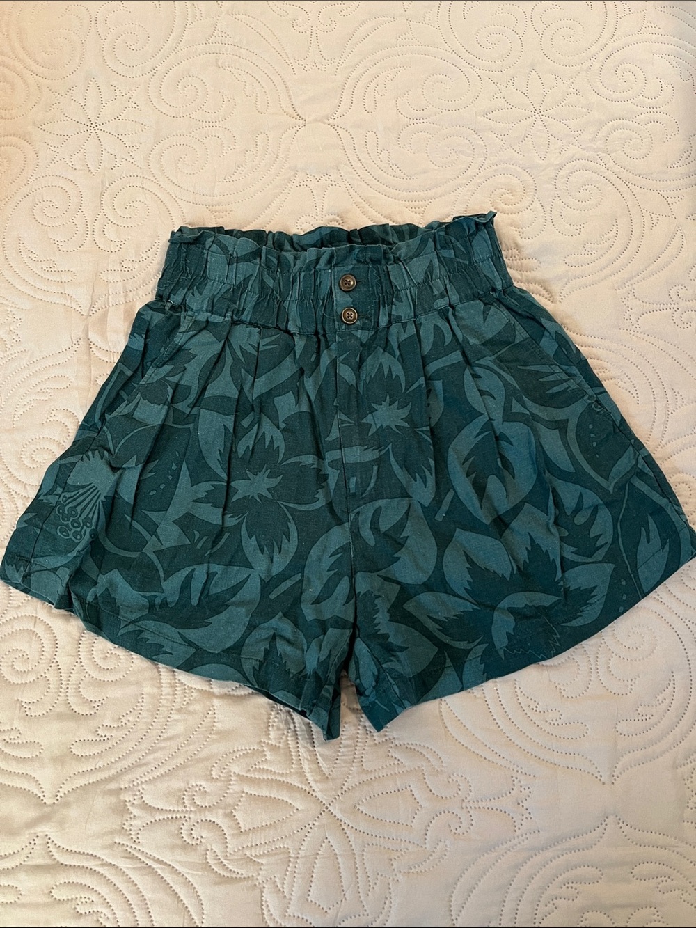 Madewell High-Waist Teal Floral-Print Shorts